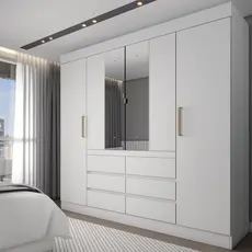 Guarda-Roupa Casal Honey 4 Portas 6 Gavetas com Espelho Branco - Panorama Móveis