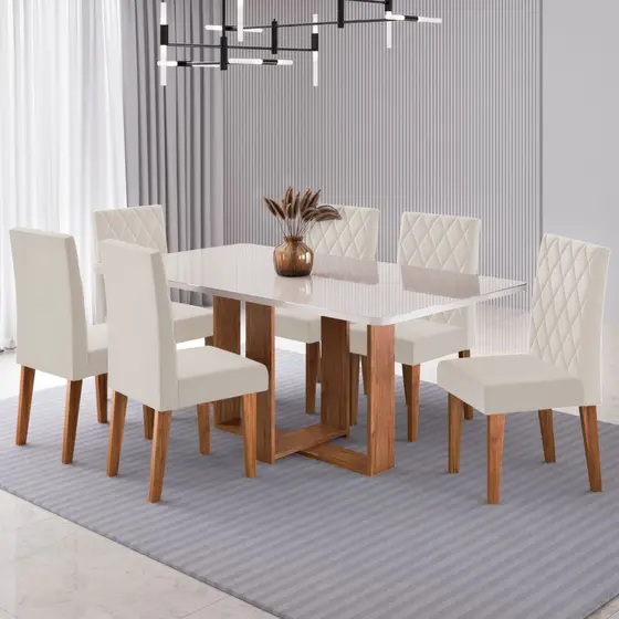 Mesa de Jantar 6 Lugares Afrodite com Vidro - Viero Móveis
