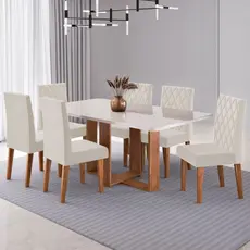 Mesa de Jantar 6 Lugares Afrodite com Vidro - Viero Móveis