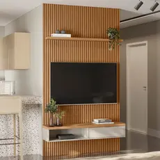 Painel para TV Até 60 Polegadas 1 Porta 140 Cm Nature Ripado/Off White - Linea Brasil