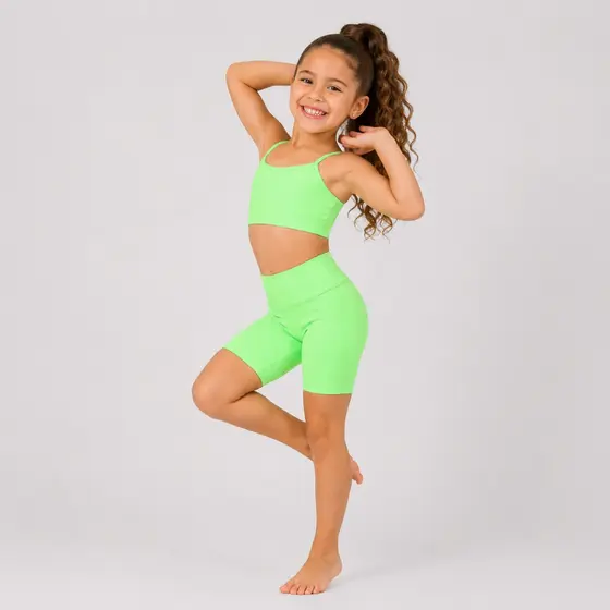 Roupa Infantil Fitness Feminino Top E Short Com Cós Alto