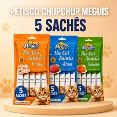 Petisco Cremoso Meguis para Gatos 5 Sachês 15g Frango Atum ou Salmão Cat Snack