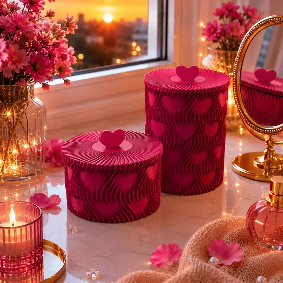 Kit 2 Caixas Organizadora Decorativa Coração | Porta Joias e Perfumes Luxo Rosa | Presente Romântico Dia dos Namorados