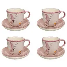 Kit 4 Xícaras Café com Pires Louça Cerâmica Pintura Feita à Mão