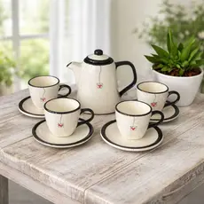 Jogo de Chá ou Café Bule Chaleira de 1,2L e 4 Xícaras de Café de 200ml Mesa Posta