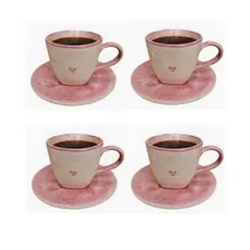 Jogo 4 Xícaras Chá/Café 200ml em Cerâmica Artesanal pintado à Mão Louça Decoração Mesa Posta