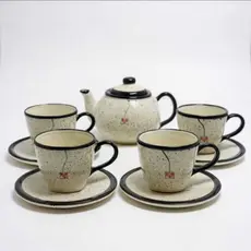 Jogo de Chá ou Café Bule Chaleira de 600ml  e 4Xícaras de 200ml Cerâmica Mesa Posta