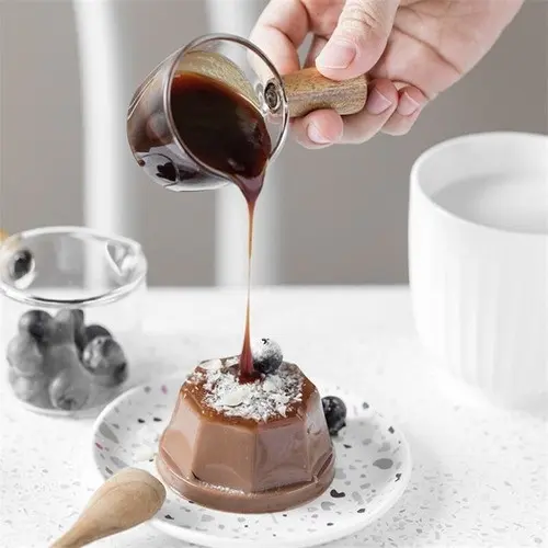 Copo Vidro Medidor De Café Expresso Alça De Madeira Barista Cor Transparente