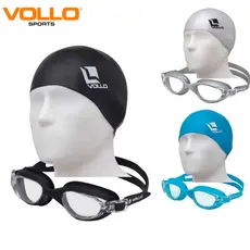Kit Óculos De Natação Adulto Wide Vision + Touca Silicone Vollo