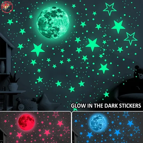 435 Pcs Estrelas Brilham No Escuro Adesivos De Parede Brilhantes Para O Teto Luminosas E Decalques Da Lua DGE
