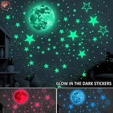 435 Pcs Estrelas Brilham No Escuro Adesivos De Parede Brilhantes Para O Teto Luminosas E Decalques Da Lua DGE