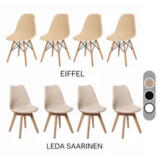 Kit 4 Cadeiras Eames Leda Eiffel Estofada e Sem Estofado Com Base de Madeira Jantar Charles Eames Saarinen