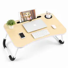 Mesa Dobrável para Notebook com Suporte Porta Tablet e Copos Mesinha Home Office Portátil Multiuso