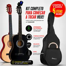 Kit Violão Musical Com Afinador e Capa Queen's Adulto Cordas Aço Acústico Instrumento Para Iniciantes