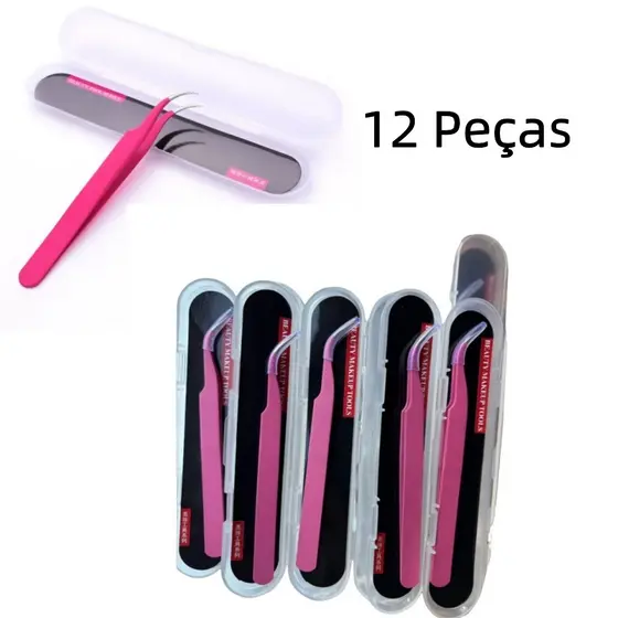 12 Pinça Vetus Para Alongamento De Cilios Extensão De Cílios