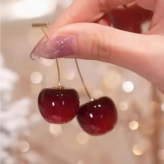 Brinco De Cereja Pingente em Formato Bijuteria Fruta para feminina Vermelho