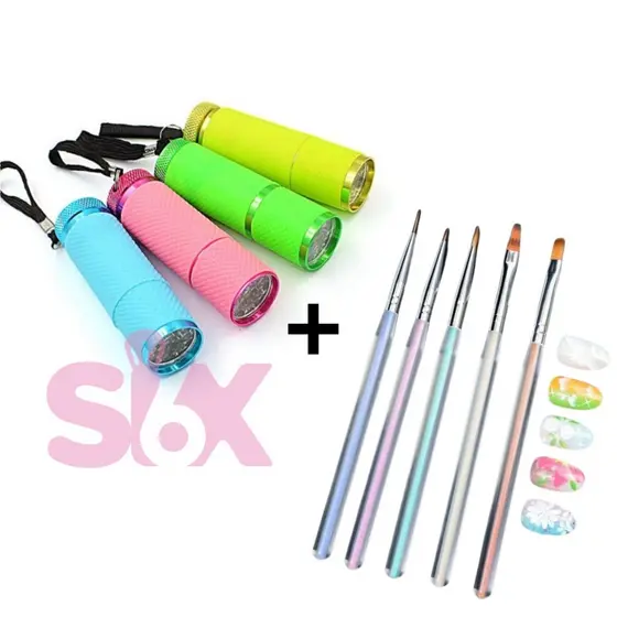 Lanterna Led Uv Cabine Portátil Para Unha Seca Unha Gel Uv + Kit 5 Pinceis Para Unha