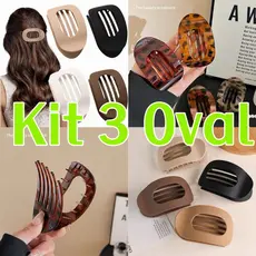 KIT 3 Pcs Cabelo Oval De Presilhas Coreanas-Acessórios Vintage brilhante e fosco Aleatoria