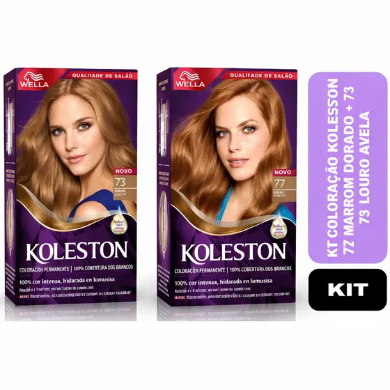 Kit 2 Tintura Creme Wella Koleston - 77 Marrom Dourado + 73 Louro Avelã