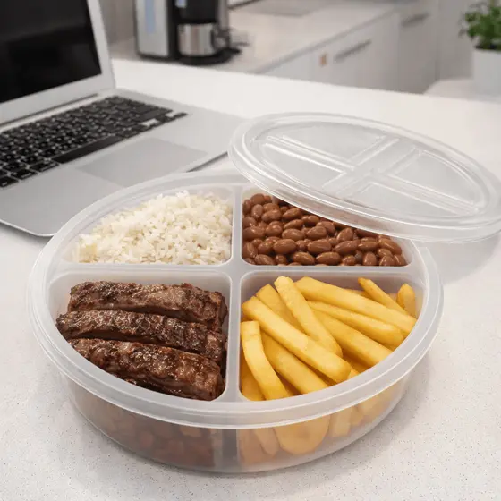 Pote Marmita 4 Divisórias Conservadora Redonda Para Alimentos Kit 1,2,3,4,5 Unidades Nitron BPA Free