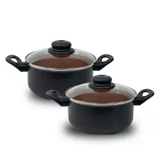 Conjunto 2 Panelas Caçarola Teflon Pequena Antiaderente 5 Camadas
