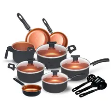 Conjunto Jogo de Panelas Teflon 11 peças Antiaderente Tampa de Vidro