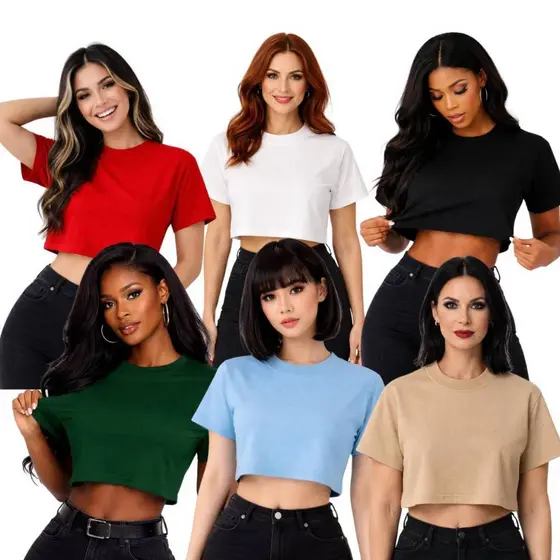 Camiseta Feminina Tshirt Cropped Oversized 100% Algodão Academia Blusa Soltinha Confortável