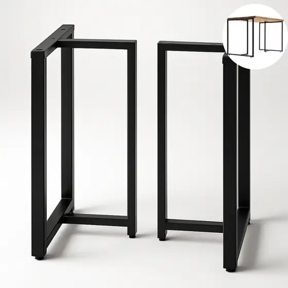 2 Bases Modelo T 75x58 Em Aço Preto Pé Para Móveis Mesas Gamer e Estação de Trabalho e Jantar