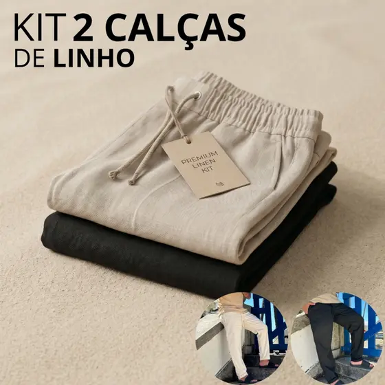 Kit 2 Calça De Linho Masculina Rústica Leve Bege Praia Cordão Ajustável Premium Verão Estilosas