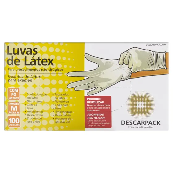 Caixa De Luva Látex Descartável Com Pó Caixa C/100 Unidades TAM PP P M G