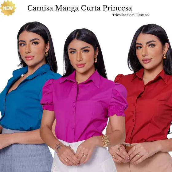 Camisa Camisa Feminino Social Branca Manga Curta Liso