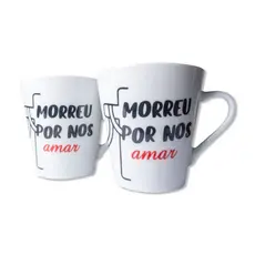 Kit Com 2 Caneca Cristã Para Lembrança de Páscoa Morreu Por Nos Amar