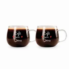 Kit com 2 Canecas Xícaras De Vidro Grande Para Café Ou Chá 350ml Frase Cristã Evangélica