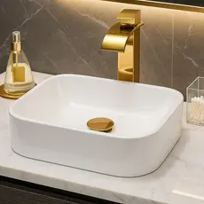 *PROMOÇÃO* Pia Para Banheiro Cuba de Sobrepor 37cm Apoio Lavabo Retangular Mármore Sintético Branca