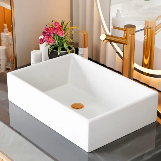 *PROMOÇÃO* Pia Para Banheiro Cuba de Sobrepor 40cm Apoio Lavabo Retangular Mármore Sintético Branca