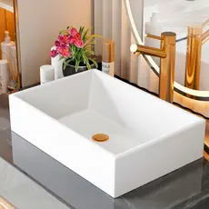 *PROMOÇÃO* Pia Para Banheiro Cuba de Sobrepor 40cm Apoio Lavabo Retangular Mármore Sintético Branca