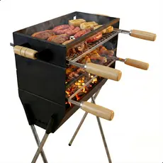 Churrasqueira a Carvão Com 2 Grelhas Inclusas em Aço Reforçada 105cm Para Espetinho Espeteira Grande