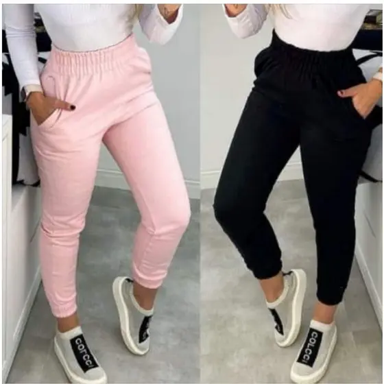 02 KIT Calça Jogger de Moletom Tecido Fanelado Grosso Quentinha CI NTURA ALTA