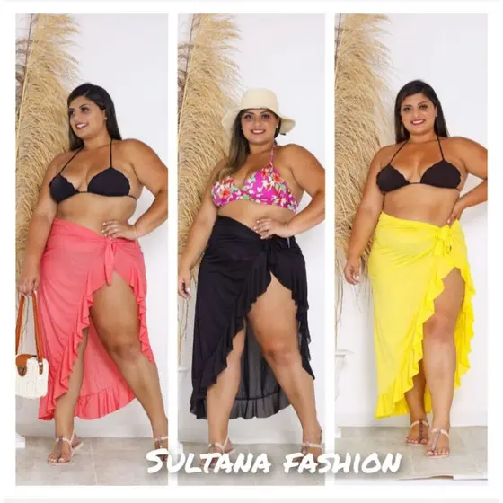 Páreo Curve plus saída de praia Páreo longa com Babado verão Elegante