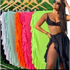 10kit Saída pareô lisa Longa com Babado Moda Praia verão
