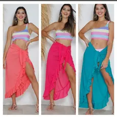 12 kit Páreo  Longa Midi Pareô Com Babado\verao \moda praia