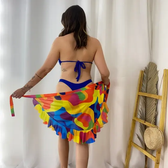 Saída de Praia Feminina Curta Estampa com Babado