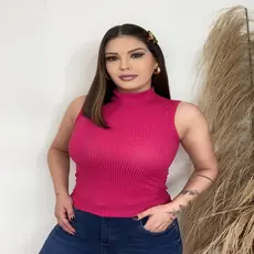 Blusa Feminina Gola Alta Malha Canelada Várias Cores