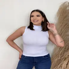 Blusa Feminina Gola Alta Malha Canelada Várias Cores
