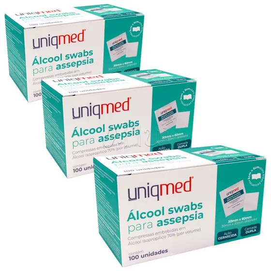 Álcool Swab 70% Saches 300 un Lenços Umedecidos para Assepsia Dupla Camada