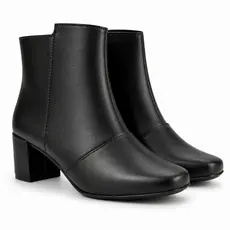 Bota Coturno Feminina Zamarini  Preto Cano Curto Bico Quadrado Tratorada Confortável