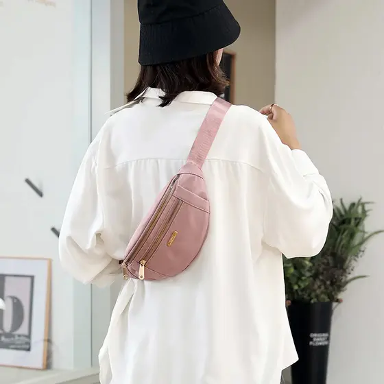 Bolsa Transversal Feminina Pochete em Lona Impermeável Estilo Coreano Ajustável para Cintura e Peito