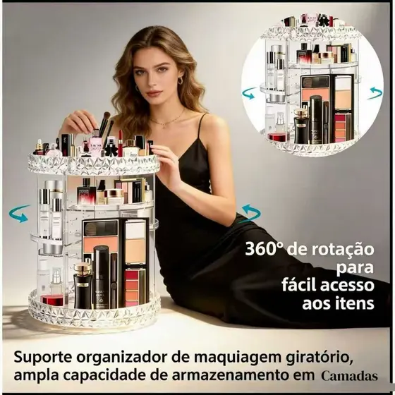 Organizador De Cosmético Maquiagem Acrílico Giratório 360