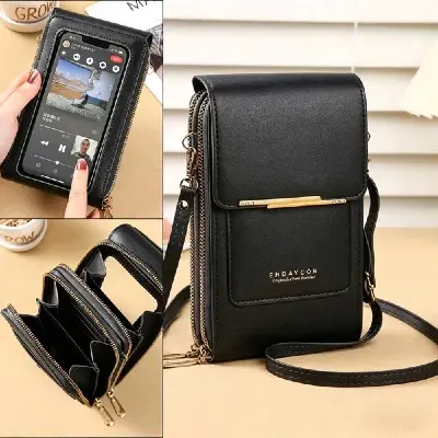 Crazy Bag Bolsa Feminina Transversal Touch Screen com Porta Celular e Cartão Fecho Magnético