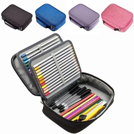 Estojo Escolar Box Organizador Grande Com Pompom Divisórias